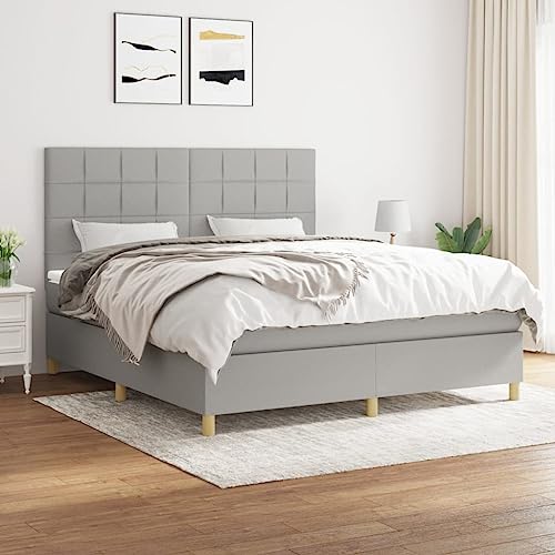 ShGaxin Letto Box Spring con materasso tessuto grigio chiaro 180 x 200 cm, Doghe, letto è,...