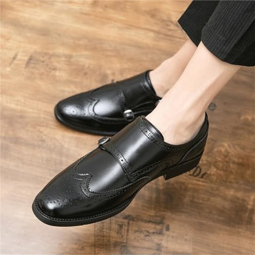 Mens Double Monk Oxford Shoes Slip On Round Toe Breathable Leather Brogue Oxfords Shoes2