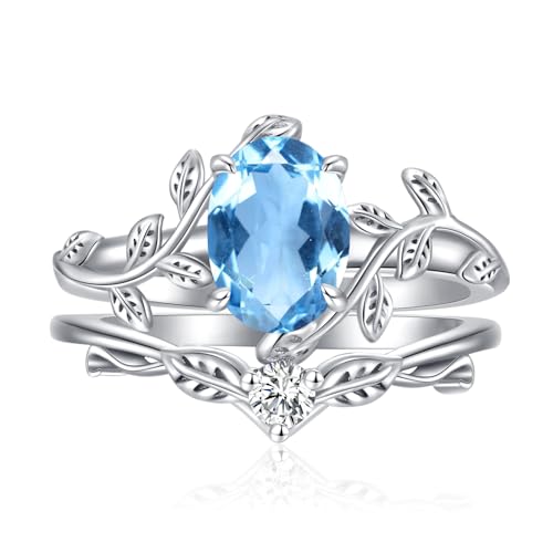 QKABTI Leaf Ring Set Aquamarine