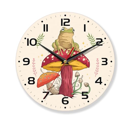 Wall Clocks,Frog 10 Inch Wall Clock,Mushroom Small Battery Operated Wall Clocks Decorative for Kitchen/Living Room/Bedroom/Bathroom/Dining Room
