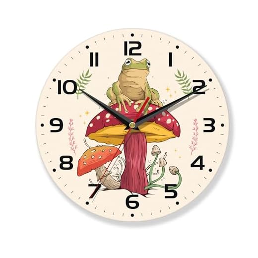 Wall Clocks,Frog 10 Inch Wall Clock,Mushroom Small Battery Operated Wall Clocks Decorative for Kitchen/Living Room/Bedroom/Bathroom/Dining Room