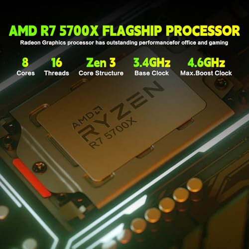 Gaming PC Desktop,Prebuilt Gaming Computer with,AMD Ryzen 7 5700X 3.4GHz,RTX5060 8GB GDDR7 DLSS4,32GB DDR4 RAM 3200MHz,1TB NVME SSD,ARGB Cooling Fan,Supply WiFi Support