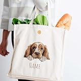 GRAZDesign Personalisierbare Hundemotiv Tragetasche aus Baumwolle mit Knopf und Namen, Ideal für Hunderassen-Liebhaber - Cocker Spaniel