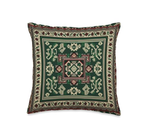 Palestinian Tatreez Print Traditional Arabic Pattern Throw Pillow