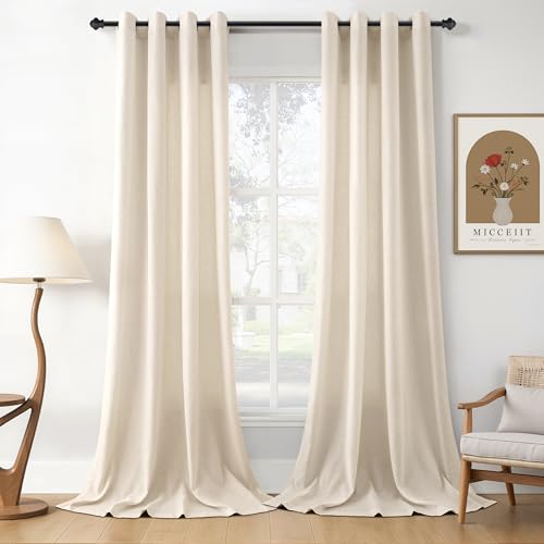 Image of Extra Long Cream Beige Linen Sheer Curtains 120 Inches Length for Living Room Grommet Semi Sheer Elegant Drapes for Bedroom Light Filtering Neutral Boho Curtain 2 Panel for Large Window 10FT 52x120