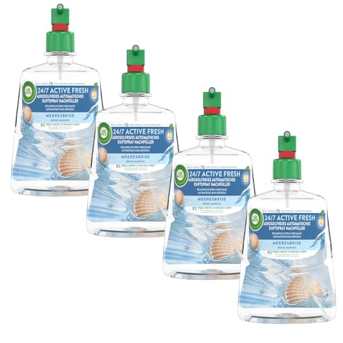 Air Wick Active Fresh – Aeorosolfreier, automatischer Lufterfrischer – Raumduft Meeresbrise – 4 x 228 ml Nachfüller