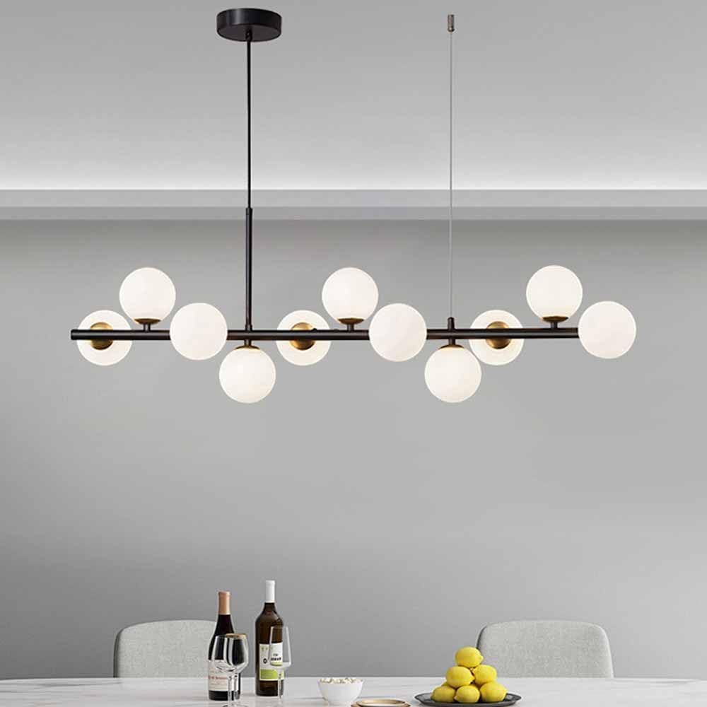 HXYSXHJUO Modern Glass Globes Chandelier Mid Century Metal Hanging Golden Ceiling Light Globe Lamp Shade Adjustable Height Pendant Fixture for Kitchen Island Living Room Bedroom,Black,11-Light