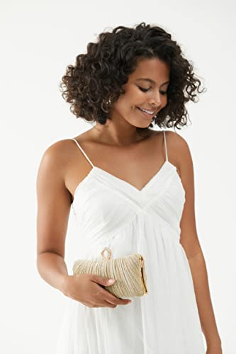 Image of iwish Womens Golden Glitter Clutch Purse Pleated Evening Bag for Bridal Wedding Party with Rhinestone Ring