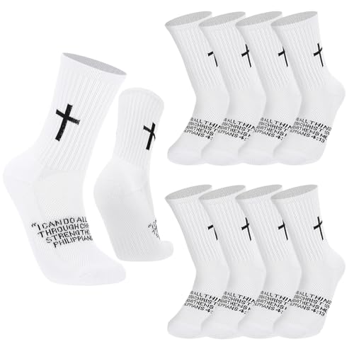 scenicamp 4 Pairs Cross Socks for Men Christian Socks with Bible Verse White