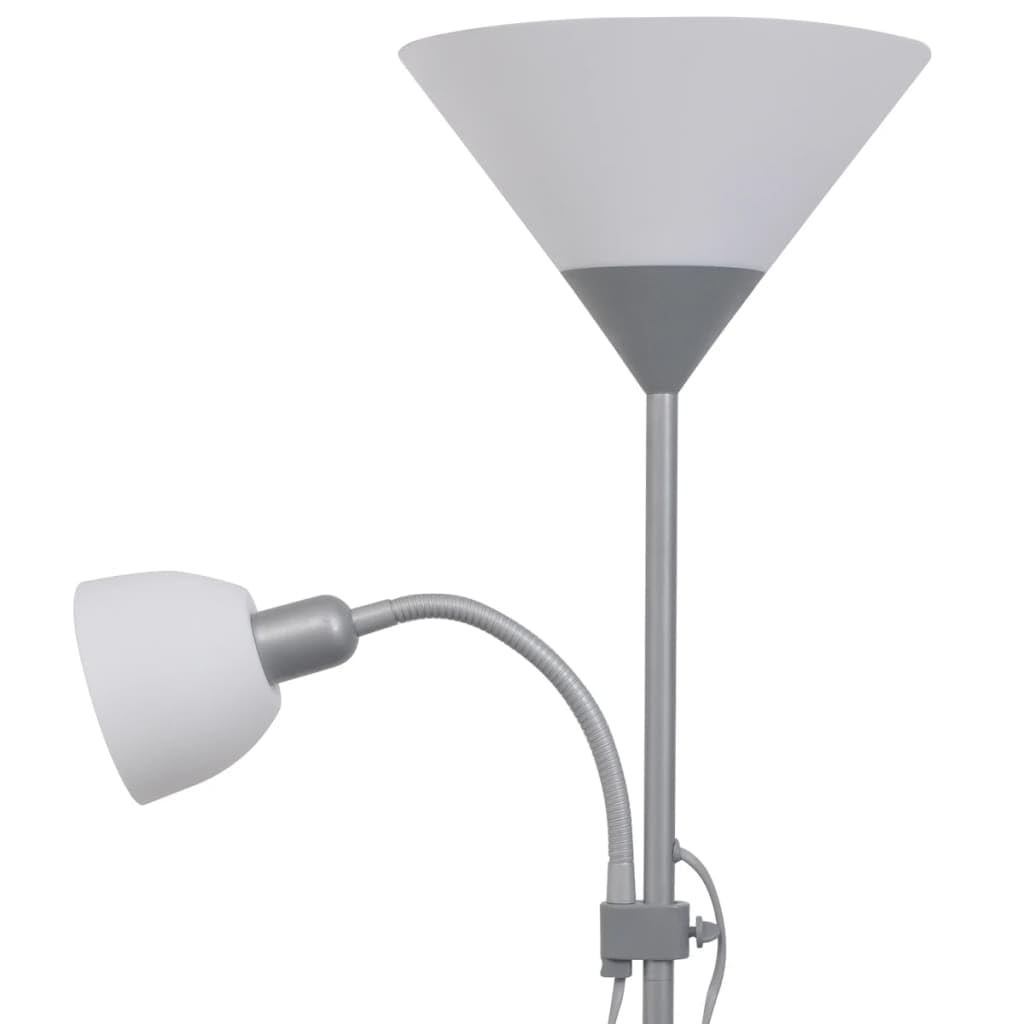 Stehlampe Grau aus Stahl mit 180 cm Höhe und doppeltem EIN/AUS-Schalter, inklusive Leselampe für Wohnzimmer Schlafzimmer Büro, modernes Design, platzsparend und funktionale Beleuchtung