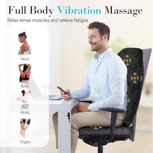 Image of Back Massager with Heat, Massage Chair Pad with 5 Vibrating Modes, 2 Heat Levels Electric Massage Seat Cushion, Massage Pad for Back Pain Relief, Birthday Gifts for Men Husband Him Dad Mom Her
