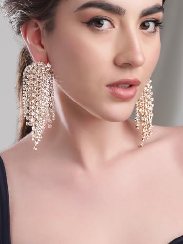 Image of Rubans Crystal Zirconia Long Dangler Earrings for Women Stylish Western