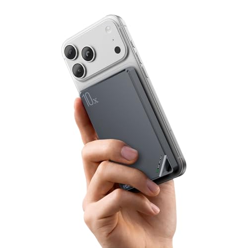Image of POWERUP NanoMag 10000mAh Mag-Safe Power Bank, 15W Fast Wireless Charging | Strong Magnetic Hold | Ultra-Slim 22.5W Fast Charing Type C Port Compatible with Wireless Charging Phones - Grey