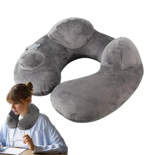 Oreiller gonflable pour cou d'avion | Oreiller soufflant pour siestes au bureau – Appuie-tête ergonomique manuel portable avec housse lavable et sac pour longs vols, voiture et camping