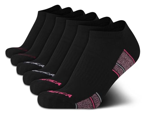Image of Nautica Womens No Show Socks Moisture Wicking Low Cut Athletic Socks 6 Pack | Moisture Wicking Dri-Motion Fabric, Cushioned Key Areas, Banded Arch Support, No Show Low Cut, Shoe Size 4-10