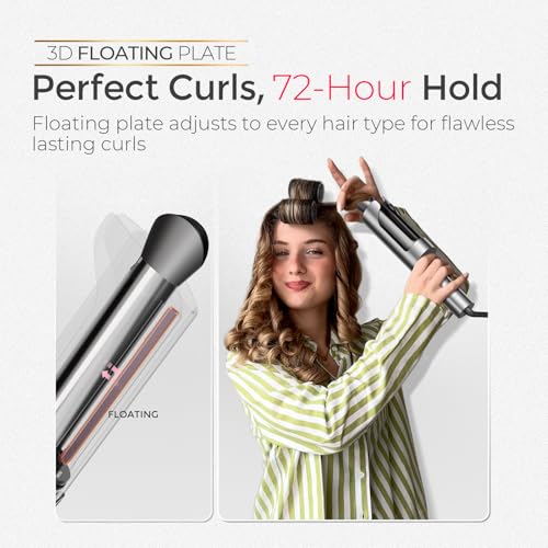 Image of TYMO CurlPro Plus Automatic Rotating Curling Iron - Upgraded Long Barrel Curling Wand for Long Hair, Ceramic Hair Curler for Women, Anti-Scald, Tangle-Free, 600M Ionic, Dual Voltage, Grey, 1 Inch