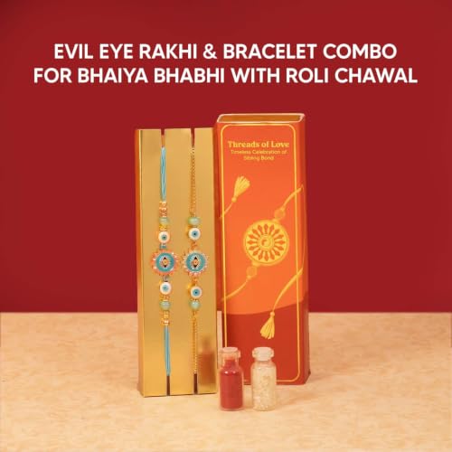 Image of Sneh 12-Item Rakhi Gift Hamper for Brother and Bhabhi - Bhaiya Bhabhi Rakhi Set, Evil Eye & Lumba Rakhi Combo, Roli-Chawal, Chocolate Dry-Fruit Laddoos, Millet Bhel, Candles, Mukhwas by Eat Better Co