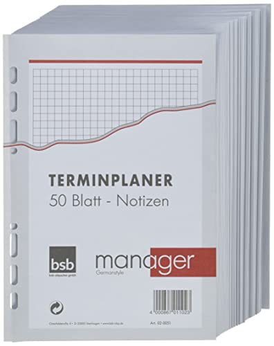 bsb Ersatzeinlage Notizen - 6-fach Lochung - Größe: circa A5 - für bsb Manager Terminplaner - 02-0051