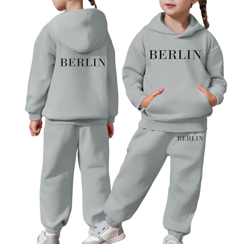 Genérico Conjunto Deportivo Niña de 2 piezas Sudadera con capucha y pantalones de manga larga para niños y niñas pantalones de chándal suaves y sudadera (Grey, 12-13 Years)