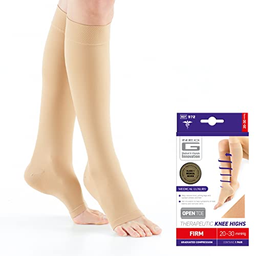 Image of Neo G Therapeutic Compression Socks for Women 20-30 mmhg knee high - for spider or varicose veins, swollen legs, feet, ankles, edema. Closed or Open Toe Compressions Socks for Women (Polyamide, Elastane)
