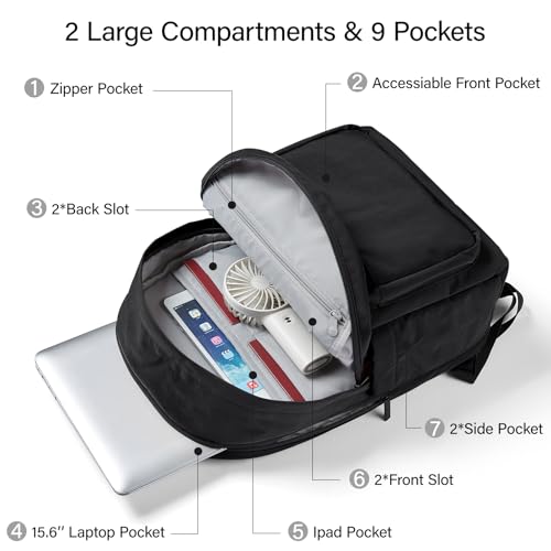 Hanke Travel Backpack for Women Men, 15.6 Inch Laptop College Backpack, Lightweight Small Computer Bookbag, Water-Resistant Casual Daypack, Black — view 4