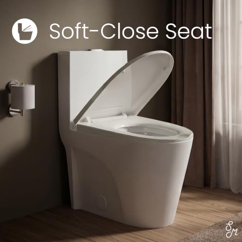 Image of St. Tropez Comfort Height One-Piece Elongated Toilet, Vortex Dual-Flush 1.1 /1.6 GPF, White Hardware