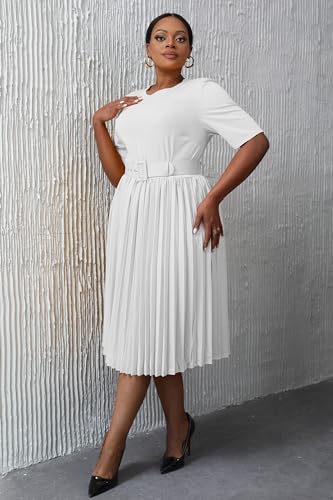 Robe grande taille trapèze flatteuse avec ceinture ajustable - 7