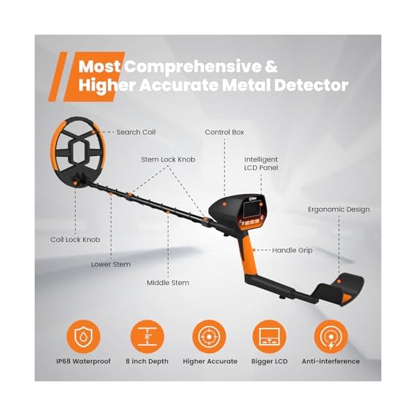 Metal Detector for Adults & Kids, GoGonova Kids Metal Detector, Waterproof Metal Detectors with High Accuracy Lightweight 8" Search Coil, All Metal & Disc Modes for Junior & Youth Gold Detector - Image 3