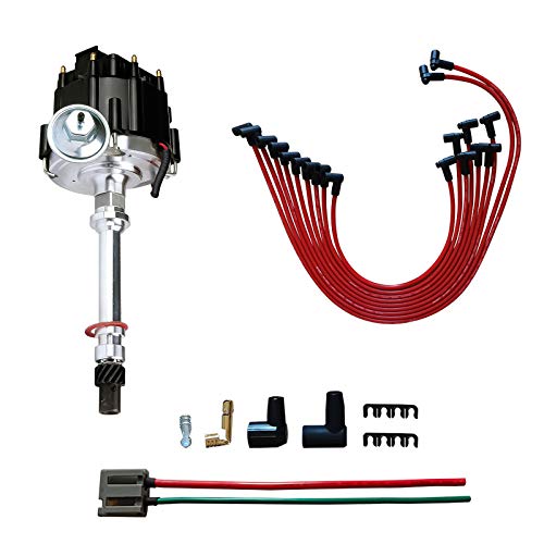 MAS Performance HEI Distributor & Spark Plug Wires & FREE Pigtail Wire Harness Combo Kit compatible with Chevy/GM SBC 350 BBC 454 65k coil 7500RPM DD-SBC-HEI-V8 850001R