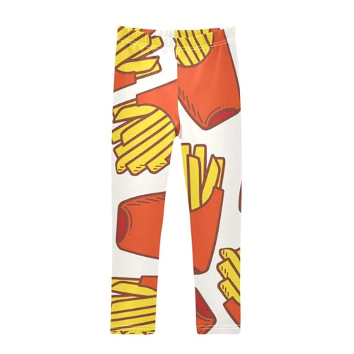 Golden Fried French Fries Fast Food Girls Leggings,Workout Leggings for Girls Toddler Athletic Leggings Size for 3-10T