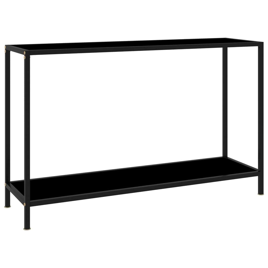 Stolik konsolowy, czarny, 120 x 35 x 75 cm, ze szkła hartowanego, stół do przedpokoju z dolną półką, stylowy stolik do odkładania ze stali i szkła