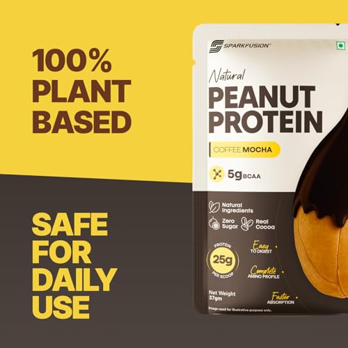 Image of SparkFusion Natural Peanut Protein Isolate-10 Pack - 25g Protein, 5g BCAA, Zero Sugar, Gut-Friendly, Vegan, Lab-Tested, No Artificial Additives (370g), Coffee
Mocha)