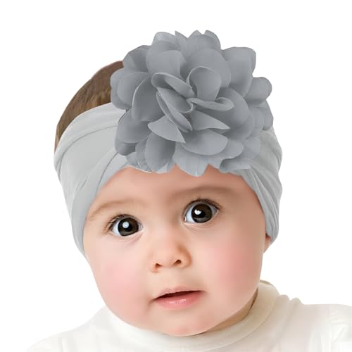 Image of SYGA Baby Headbands Nylon Flower Soft Stretchable Hairband for Newborn Infant Toddler Kids For 0-3 Year - Gray