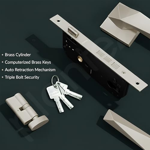 Image of Plantex Mortise Door Lock for Home /Main Door Lock Set /Mortice Lock Set with Brass Lock Body & Cylinder (7129, Satin White)