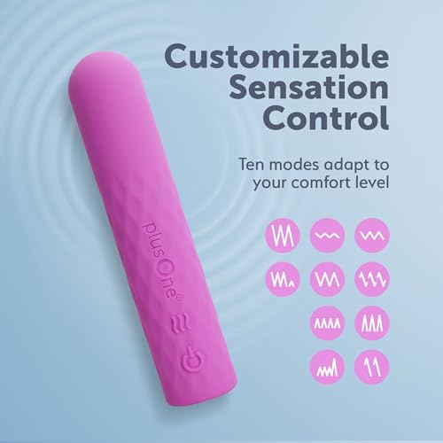 Image of plusOne Super Bullet Massager, Waterproof, Silicone, USB Rechargeable, Personal Wellness Device with 10 Settings and Warming Feature