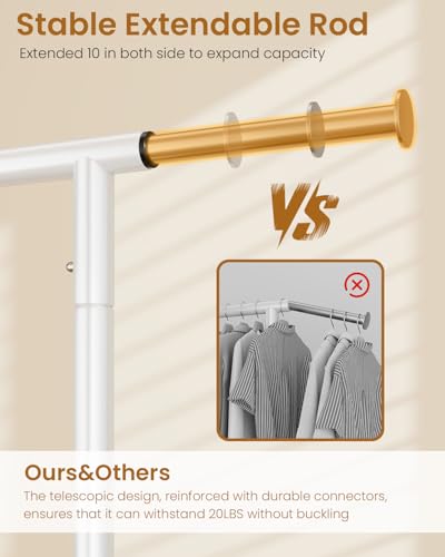 Image of Heavy Duty Clothes Rack, Metal Clothing Rack Load 450 LBS, Rolling Coat Racks for Hanging Clothes with Lockable Wheels, Wardrobe Closet Garment Racks for Bedroom, White