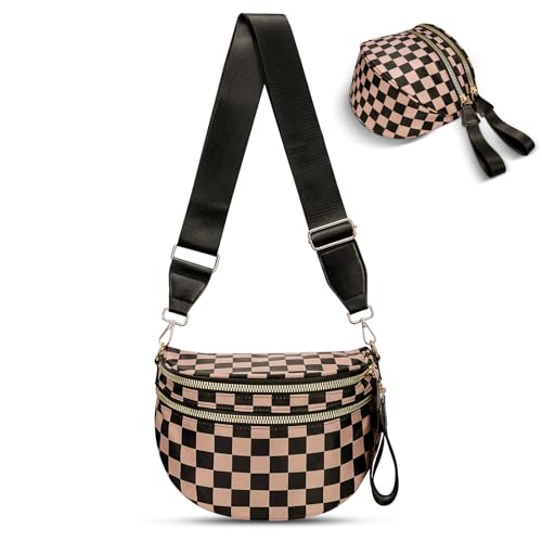 Image of Checkered Crossbody Bag, Bum Bags for Women Crossbody,Spacious Sling Bag Purse Fanny Packs with Shoulder Strap