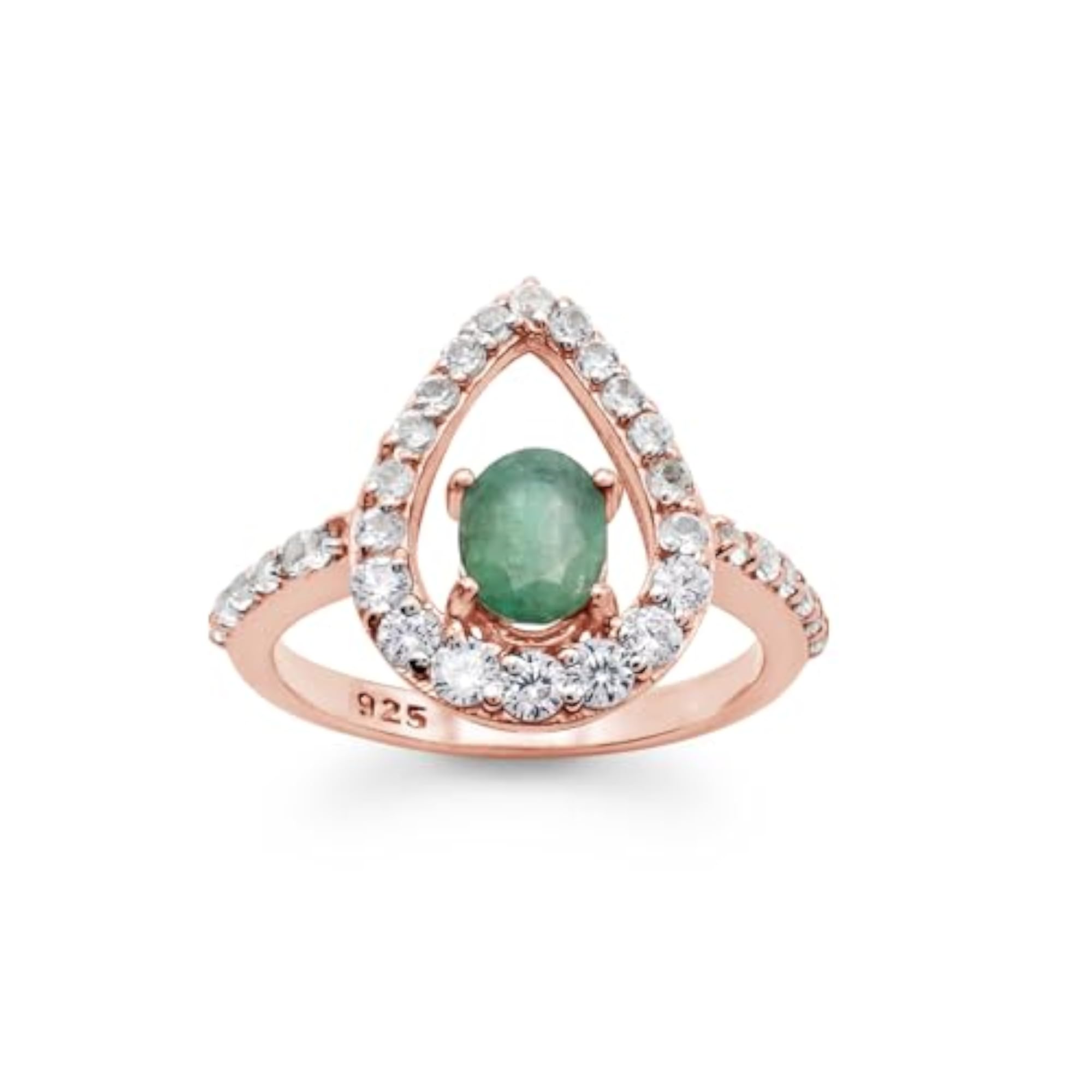 Women's Natural Emerald Solitaire Engagement Ring with White Topaz