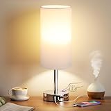 Aooshine Touch Lamps, Table Lamps with White Shade, Silver Base(Bulb Included)