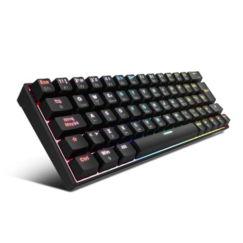 KYARA - Tastiera meccanica da gioco RGB, Bluetooth 5.0, 2,4 GHz e USB, design al 60%, interruttori intercambiabili, compatibile con Windows, Android, IOS e MAC, layout spagnolo, nero - Tastiera gaming - Immagine 4