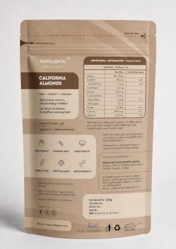Image of Premium California Almonds, Natural Badam Dry Fruit Kernels, Crunchy Raw Nut Snack, Protein Rich Superfood, 250g (500 GRAM, PACK OF 1)