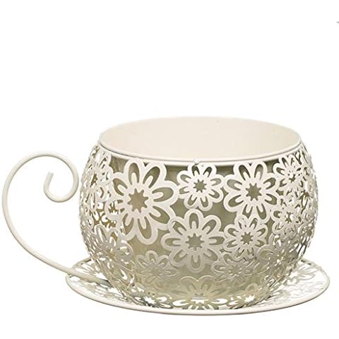 Shabby Vintage Chic Tea Cup Saucer Planter Plant Pot Holder Garden Home Cream Cover