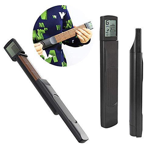 Alomejor Mini Guitare de Poche, 6 Cordes avec Métronome, Formateur d'Accords avec Écran Rotatif, Outil d'Exercice pour Débutants