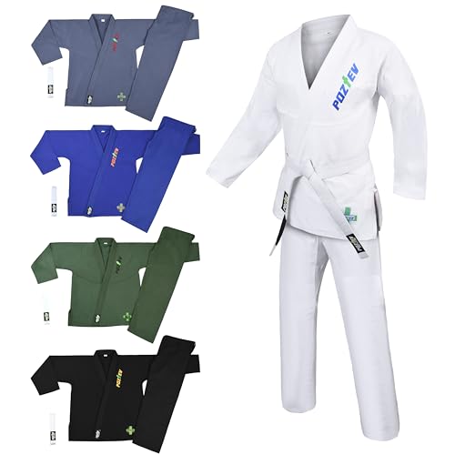 POZTEV Kimono brasileño de Jiu Jitsu para hombres y mujeres, kimonos de agarre BJJ, tela ligera preencogida, uniforme de artes marciales, Blanco, A1