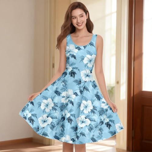 Image of Women Stylish Tank Dresses Sleeveless Round Neck Midi Casual Dress with Pocket for Summer