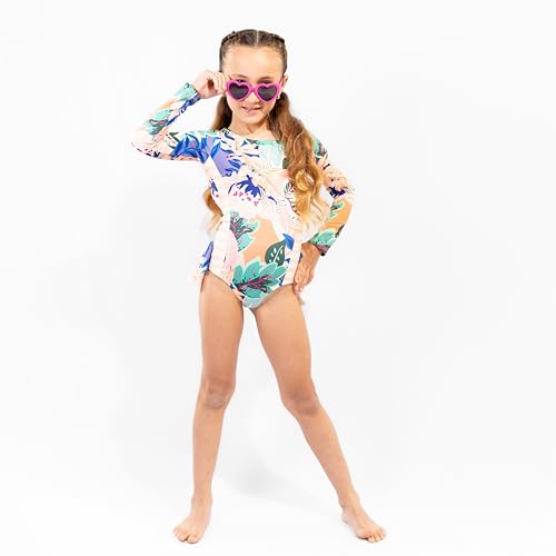 Image of Girls Long Sleeve Swimsuit - UPF 50+ Chlorine Resistant Ruffle Bolero Girls' Swimwear | Size 6-12