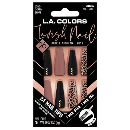 Image of L.A. COLORS 26PC Lavish Nail Tips W /Glue, Wild Rush (Coffin) (Carded) CNT359