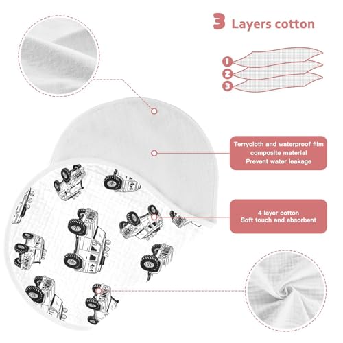 J JOYSAY Monster Trucks White Baby Burp Cloths for Boys Girls Large 22''x11'' Cotton 4 Layer Baby Burp Cloth Set for Drool Unisex one sizex23