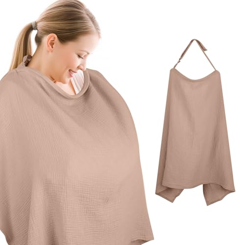 Cozary Cubierta de Lactancia Materna, Delantal de Lactancia,76 x 110 cm, Bufanda de Lactancia Suave y Transpirable,Algodón,Funda de Lactancia para Lactancia con Correa Ajustable en la Espalda, Marrón