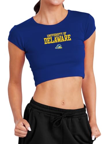 Campus Lab University of Delaware Legacy Womens Cap Sleeve Baby Rib Crop Top Royal Small
